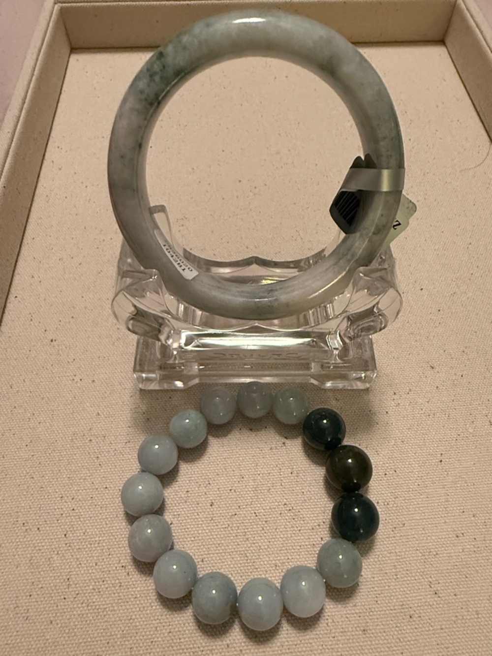 Burmese Light Green Jade Bangle & Beaded Bracelet Set
